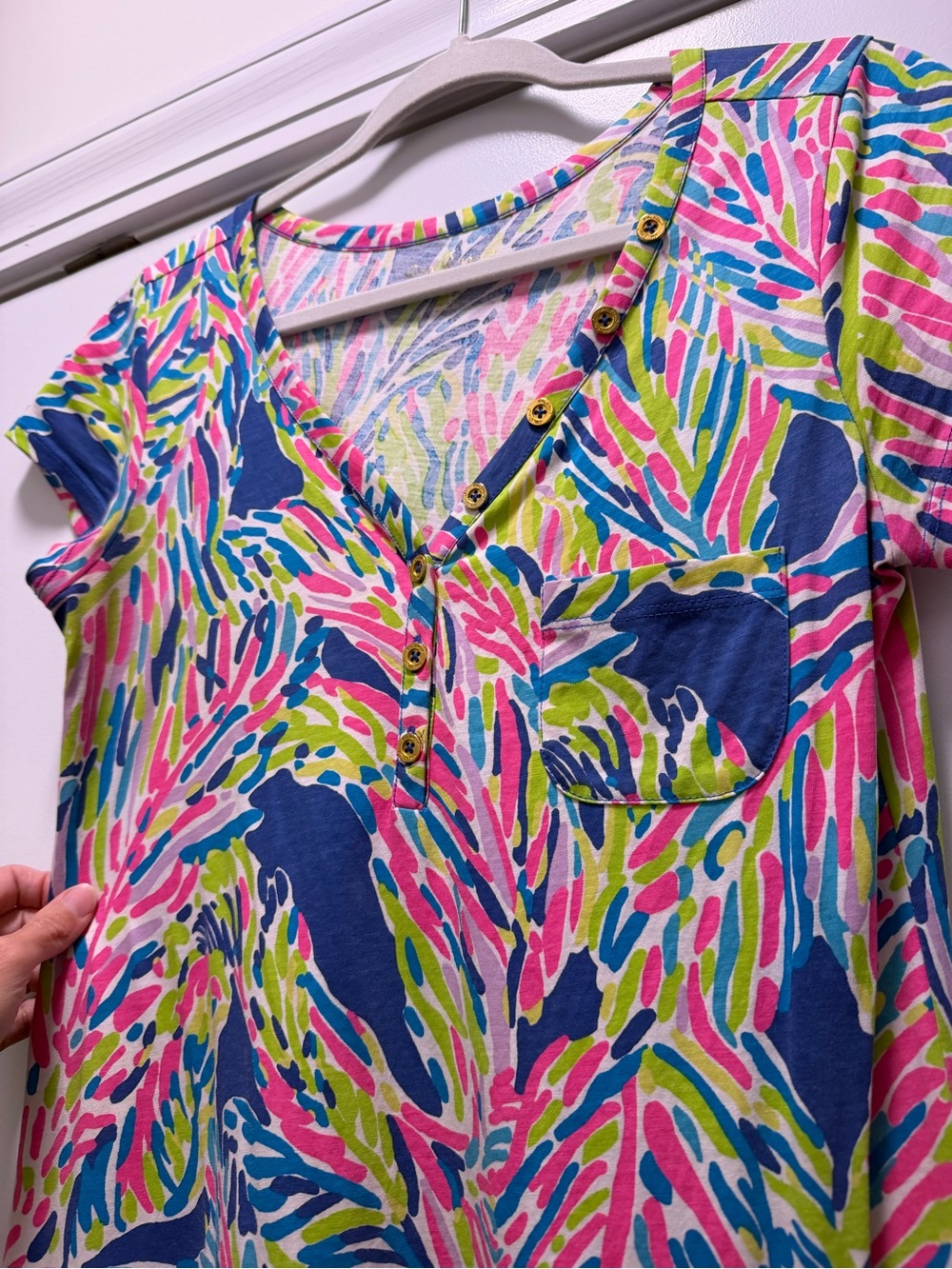 Lilly Pulitzer Multicolor Palm-Print V-Neck Dress (Pink, Blue, Green, Yellow) - Picture 2 of 4